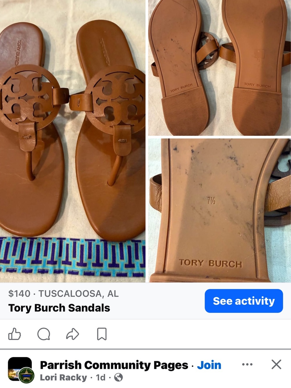 Tory Burch Brown Leather Logo Thong Sandals - Picture 2 of 7